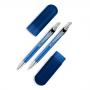 CL42063 - Conjunto de caneta e lapiseira em Alumínio Azul. Gravação a laser nas duas peças. Estojo de PVC. Embalagem cx cinza