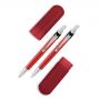 CL42064 - Conjunto de caneta e lapiseira em Alumínio Vermelho. Gravação a laser nas duas peças. Estojo de PVC. Embalagem cx cinza