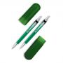 CL42065 - Conjunto de caneta e lapiseira em Alumínio Verde. Gravação a laser nas duas peças. Estojo de PVC. Embalagem cx cinza