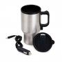 IC00431 Caneca térmica em Aço Inox e Plástico com aquecedor p/carro. Capacidade 400ml. Acompnha cabo ad[tador 12V. Gravação a laser/ baixo relevo/ 01 posição. Embalgem cx kraft