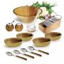 KT00233 Conjunto para Caldos em Bambu. Acompanha concha em Porcelana, 4 colheres de sopa com cabo em Bambu, tigela 3L, 4 cumbucas 300ml cada, ralador, conjunto para sal e pimenta em Bambu.  Produtos confeccionados em Bambu: Utilizamos o Bambu, por ser uma matéria prima ecológica, autossustentável e com alta resistência. Além de versátil, o Bambu é 30% mais leve que as madeiras de lei. Sua utilização não agride o meio ambiente, pois, quando ceifado rebrota em pouco tempo.  Sugestão de Gravação: Uma gravação a Laser na tigela.