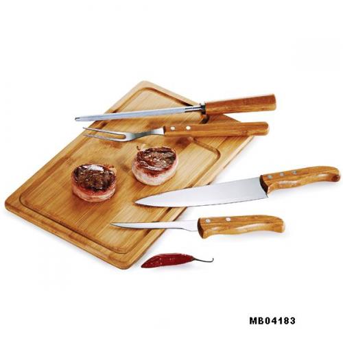 MB04183 - Conjunto Facas , Garfo, Prancha e chaira em Bambu/ Inox Texas c/ 5 peças - Gravaçao a laser na tábua - Embalagem Kraft MB04183 - Conjunto Facas , Garfo, Prancha e chaira em Bambu/ Inox Texas c/ 5 peças - Gravaçao a laser na tábua - Embalagem Kraft
