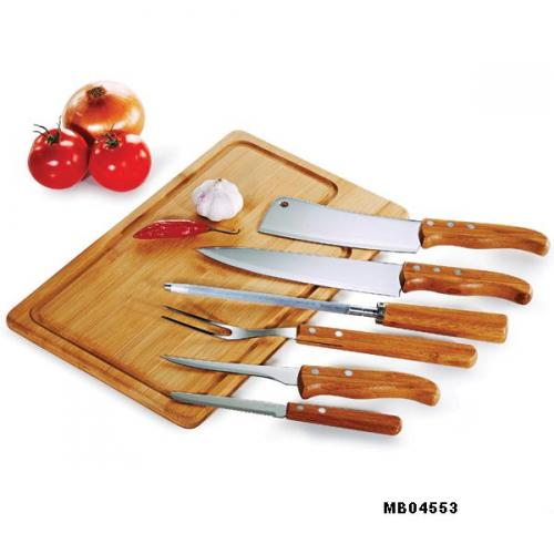 MB04553 - Conjunto Facas , Garfo, Prancha e chaira em Bambu/ Inox Texas c/ 7 peças - Gravaçao a laser na tábua - Embalagem Kraft MB04553 - Conjunto Facas , Garfo, Prancha e chaira em Bambu/ Inox Texas c/ 7 peças - Gravaçao a laser na tábua - Embalagem Kraft