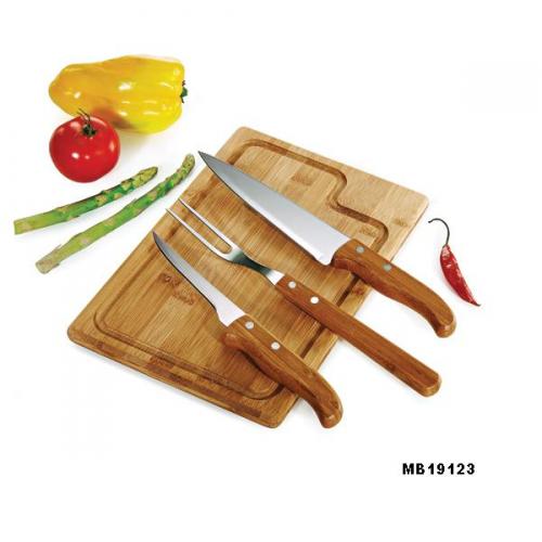 MB19123 - Conjunto Facas , Garfo, Prancha em Bambu/ Inox Texas c/ 4 peças - Gravaçao a laser na tábua - Embalagem Kraft MB19123 - Conjunto Facas , Garfo, Prancha em Bambu/ Inox Texas c/ 4 peças - Gravaçao a laser na tábua - Embalagem Kraft