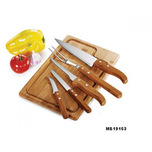 MB19153 - Conjunto Facas , Garfo, Prancha em Bambu/ Inox Texas c/ 6 peças - Gravaçao a laser na tábua - Embalagem Kraft MB19153 - Conjunto Facas , Garfo, Prancha em Bambu/ Inox Texas c/ 6 peças - Gravaçao a laser na tábua - Embalagem Kraft