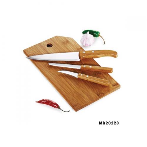 MB20223 - Conjunto Facas e Prancha em Bambu/ Inox Oregon c/ 4 peças - Gravaçao a laser na tábua - Embalagem Kraft MB20223 - Conjunto Facas e Prancha em Bambu/ Inox Oregon c/ 4 peças - Gravaçao a laser na tábua - Embalagem Kraft