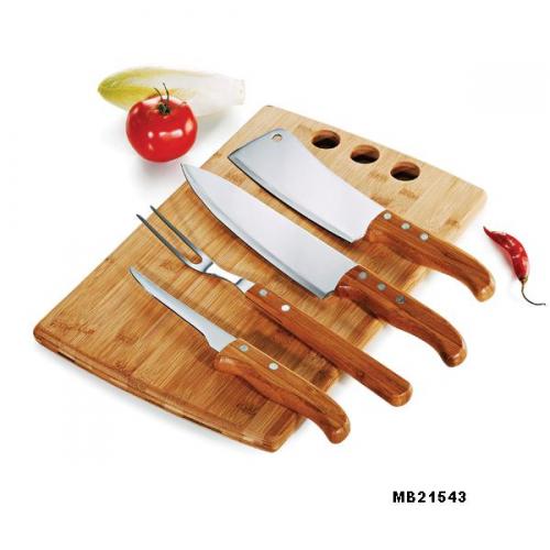 MB21543 - Conjunto Facas, Garfo e Prancha em Bambu/ Inox Califórnia c/ 5 peças - Gravaçao a laser na tábua - Embalagem Kraft MB21543 - Conjunto Facas, Garfo e Prancha em Bambu/ Inox Califórnia c/ 5 peças - Gravaçao a laser na tábua - Embalagem Kraft