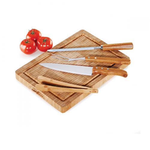 MB24593 - Conjunto Faca , Garfo, Chaira e Prancha em Bambu/ Inox Paris c/ 5 peças - Gravaçao a laser na tábua - Embalagem Kraft MB24593 - Conjunto Faca , Garfo, Chaira e Prancha em Bambu/ Inox Paris c/ 5 peças - Gravaçao a laser na tábua - Embalagem Kraft