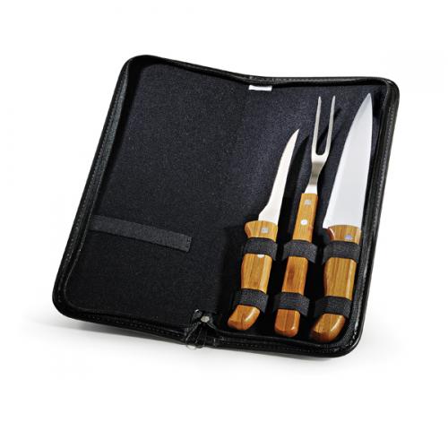 PB00103 - Conjunto de facas e Garfo Inox/ Bambu Frankfurt - Estojo Preto com gravaçao silk PB00103 - Conjunto de facas e Garfo Inox/ Bambu Frankfurt - Estojo Preto com gravaçao silk