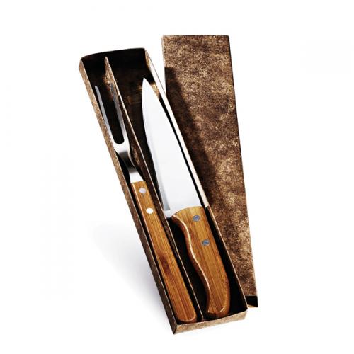 KF00743 - Conjunto de facas Inox/bambu Special Line c/ 2 peças. Gravação a laser na faca de 7