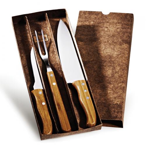 KF00803 - Conjunto de facas Inox/bambu Special Line c/ 3 peças. Gravação a laser na faca de 8 KF00803 - Conjunto de facas Inox/bambu Special Line c/ 3 peças. Gravação a laser na faca de 8