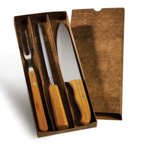 KF00813 - Conjunto de facas Inox/bambu Special Line c/ 3 peças. Gravação a laser na faca de 8