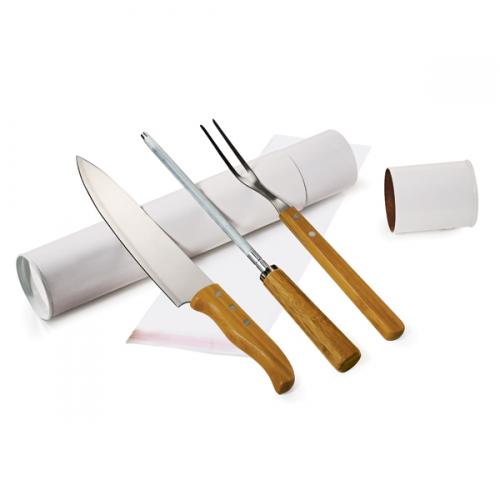 TB00733 - Conjunto Tubular com Garfo e Faca e Chaira Inox/Bambu Hamburgo c/ 3 peças - Embalagem Tubular Branca com silk TB00733 - Conjunto Tubular com Garfo e Faca e Chaira Inox/Bambu Hamburgo c/ 3 peças - Embalagem Tubular Branca com silk
