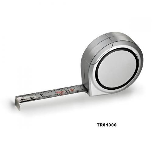 TR01300 - Trena personalizada. 3 metros Prata. Gravação silk 01 cor/ 01 lado. Embalagem Individual cx cinza
