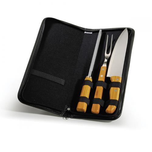 PB00123 - Conjunto de facas, Garfo e Chaira Inox/ Bambu Frankfurt - Estojo Preto com gravaçao silk PB00123 - Conjunto de facas, Garfo e Chaira Inox/ Bambu Frankfurt - Estojo Preto com gravaçao silk