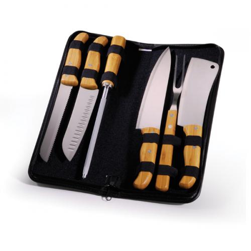 PB00253 - Conjunto de facas e Garfo Inox/ Bambu Frankfurt - Estojo Preto com gravaçao silk PB00253 - Conjunto de facas e Garfo Inox/ Bambu Frankfurt - Estojo Preto com gravaçao silk