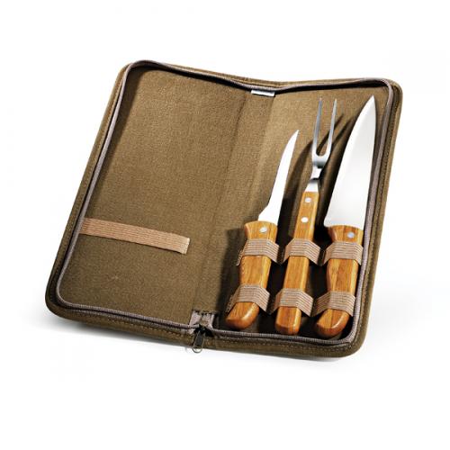 PB00403 - Conjunto de faca, Chaira e Garfo Inox/ Bambu Montreal - Estojo com gravaçao silk PB00403 - Conjunto de faca, Chaira e Garfo Inox/ Bambu Montreal - Estojo com gravaçao silk
