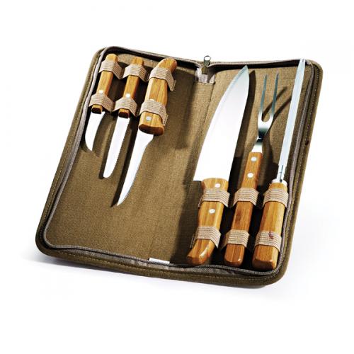 PB00603 - Conjunto de facas, Chaira e Garfo Inox/ Bambu Montreal - Estojo com gravaçao silk PB00603 - Conjunto de facas, Chaira e Garfo Inox/ Bambu Montreal - Estojo com gravaçao silk