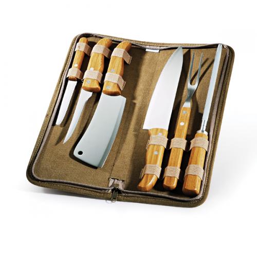 PB00613 - Conjunto de facas, Chaira e Garfo Inox/ Bambu Montreal - Estojo com gravaçao silk PB00613 - Conjunto de facas, Chaira e Garfo Inox/ Bambu Montreal - Estojo com gravaçao silk