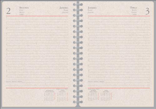521 - Agendas personalizadas, Modelo Ágata Diária. Formato 13,8x20cm, acabamento em Wire-o, 384 paginas em papel Reciclado