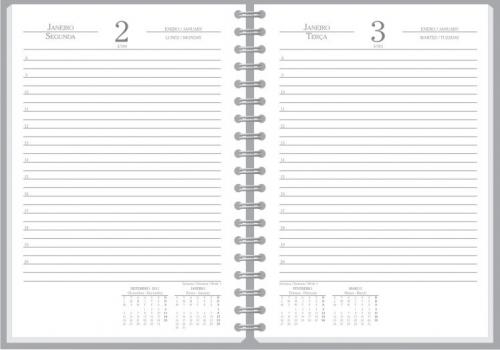 Agendas personalizadas, Modelo Pamplona Diária, Acabamento em Wire-o, Formato 13,8x20cm, 352 paginas em Off Set Branco