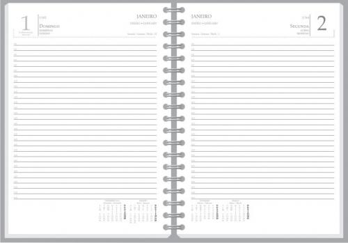 571 - Agendas personalizadas, Modelo Roma Diária, Acabamento em Wire-o, Formato 15,5x21,5cm, 416 paginas em papel Off Set Branco