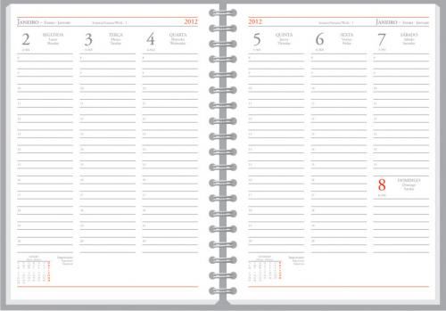 551 - Agendas personalizadas, Modelo Diamante Semanal, Formato 17x24cm. Acabamento em Wire-o, 176 paginas em papel Off Set Branco