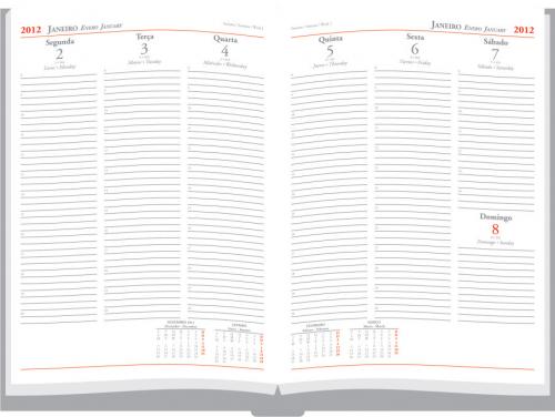 815 - Agendas Personalizadas, Modelo Mallorca Semanal. Formato 19,5x27cm, 144 paginas em papel Off Set Branco