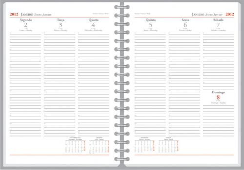 591 - Agendas personalizadas, modelo Napoli Semanal. Formato 19,5x27cm, Acabamento em Wire-o. 144 paginas em papel Off Set Branco 591 - Agendas personalizadas, modelo Napoli Semanal. Formato 19,5x27cm, Acabamento em Wire-o. 144 paginas em papel Off Set Branco