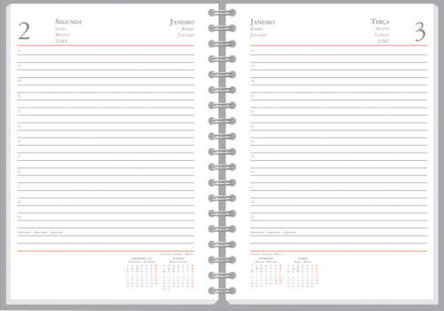 500 - Agendas personalizadas, Modelo Granada Diária. Formato 13,8x20cm, acabamento em Wire-o, 384 paginas em Off Set Branco