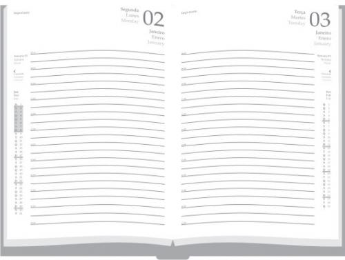 740 - Agendas Personalizadas, modelo Rubi diária, Formato 11,2x16,6cm. 368 paginas em papel Off Set Branco