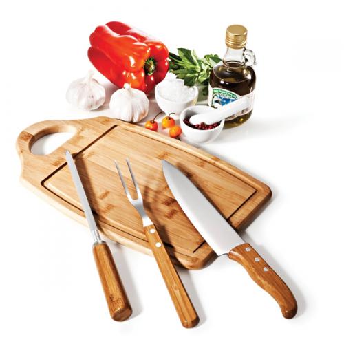 MB08103 - Conjunto para churrasco em bambu/ Inox Ottawa c/ 4 peças. Gravação a laser na tábua. Estojo Kraft MB08103 - Conjunto para churrasco em bambu/ Inox Ottawa c/ 4 peças. Gravação a laser na tábua. Estojo Kraft