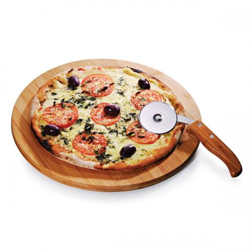 PD10123 - Conjunto para Pizza em bambu Napoli. Gravaçao a laser na tábua. Embalgem cx Kraft