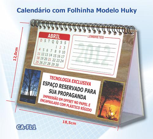 CAFL1 Calendário de Mesa em PVC com folhinhas. Gravação colorida no PVC