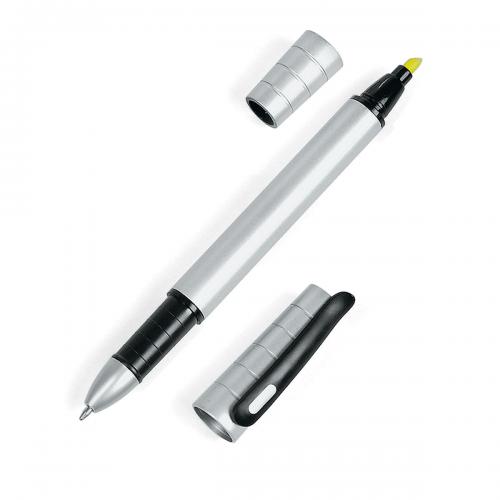CE60000 Caneta plastica Prata 2x1, esferografica e marca texto. Gravação a laser/ baixo relevo. Emabalagem individual cx kraft CE60000 Caneta plastica Prata 2x1, esferografica e marca texto. Gravação a laser/ baixo relevo. Emabalagem individual cx kraft
