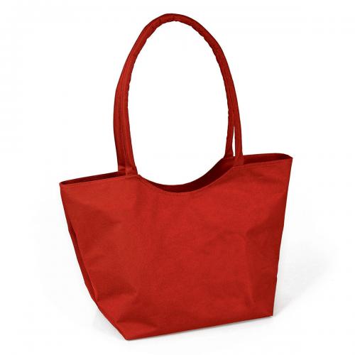 CS00604 Bolsa feminina em polyester 600 vermelha. Alça de ombro. 01 compartimento interno com zipper. Medida aprox de 33x45. Gravação silk 01 cor/ 01 lado. Embalagem individual plástica