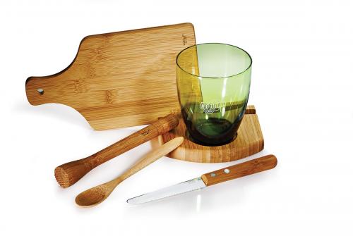 KC00473 Kit Caipirinhas em bambu. 6 peças. Copo em Vidro de 490ml. Gravação a laser na tábua. Embalagem cx kraft KC00473 Kit Caipirinhas em bambu. 6 peças. Copo em Vidro de 490ml. Gravação a laser na tábua. Embalagem cx kraft