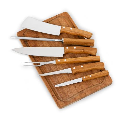 XTB4219 Kit churrasco com tábua TR em bambu - Med.: 370x 230x 15mm, faca 8 XTB4219 Kit churrasco com tábua TR em bambu - Med.: 370x 230x 15mm, faca 8