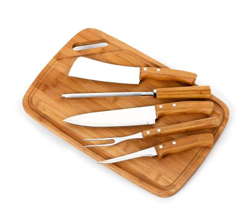 XTB4218 Kit churrasco com tábua LX em bambu com alça lateral - Med.: 420x 280x 15mm, faca 8 XTB4218 Kit churrasco com tábua LX em bambu com alça lateral - Med.: 420x 280x 15mm, faca 8