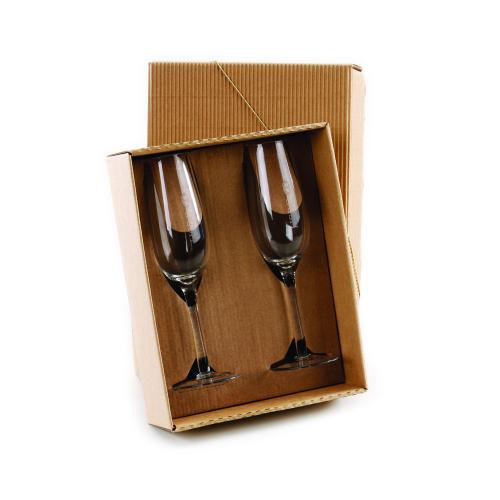 COP6155 Caixa para presente com 02 taças de vidro para champanhe 210ml »  Embalagem: Caixa presente - Med.: 280x 220x 90mm »  Gravação: A laser 01 lado nas taças