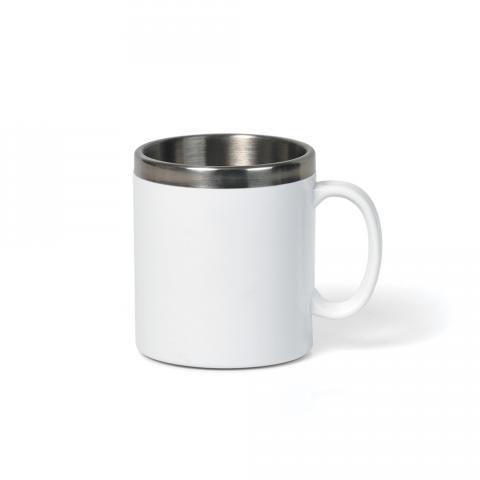 IC00330 Caneca em Aço Inox com revestimento de Poliestireno branco. Capacidade: 300ml. Um produto muito útil para manter-se sempre hidratado.  Uma gravação em Silkscreen.