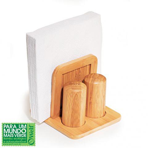 TE00843 Conjunto para Sal, Pimenta e porta-guardanapos. Material Bambu. Gravação a laser baixo relevo sem cor. Embalagem para presente TE00843 Conjunto para Sal, Pimenta e porta-guardanapos. Material Bambu. Gravação a laser baixo relevo sem cor. Embalagem para presente