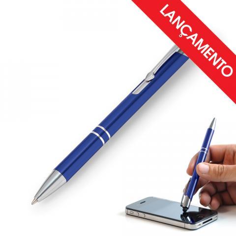 Ci72003 Caneta esferográfica em Alumínio azul. Conta com acabamento cromado, clipe em Metal e ponteira touch em Silicone preto. Carga esferográfica azul acionada por um click na extremidade da caneta. Dimensões: 14,2x0,8cm . Gravação a laser Ci72003 Caneta esferográfica em Alumínio azul. Conta com acabamento cromado, clipe em Metal e ponteira touch em Silicone preto. Carga esferográfica azul acionada por um click na extremidade da caneta. Dimensões: 14,2x0,8cm . Gravação a laser