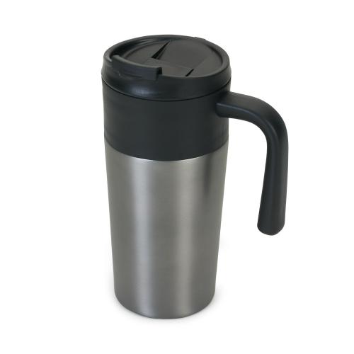 CNC6136 Caneca revestida em aço inox na cor bronze com tampa plástica.»Capacidade: 500ml»Embalagem: Caixa para presente»Gravação: A laser