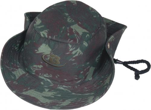 Chapéu personalizado. Modelo Safari. Tecido em brim Camuflado. Gravação silk em até 4 cores